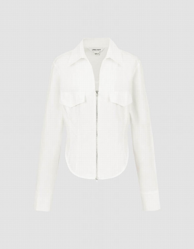 Women's Urban Revivo Zipper Front A-Line Shirts White | SAM531FJ