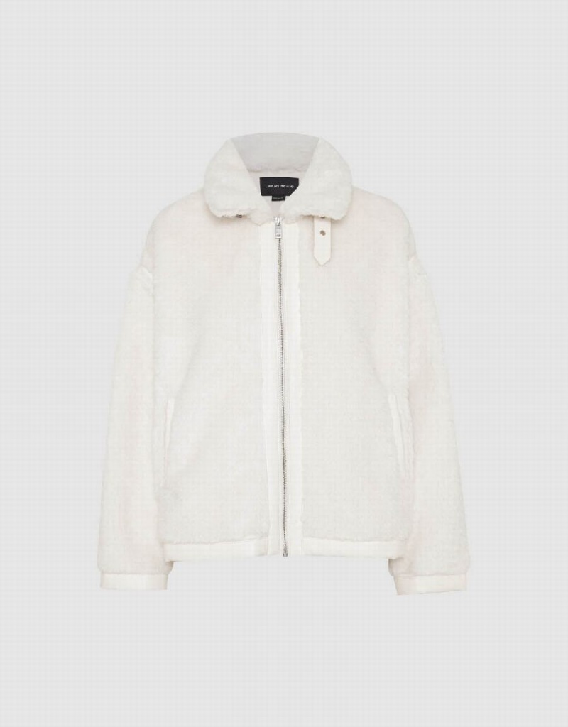 Women's Urban Revivo Zipper Front Furry Coats White | ODR2321NL