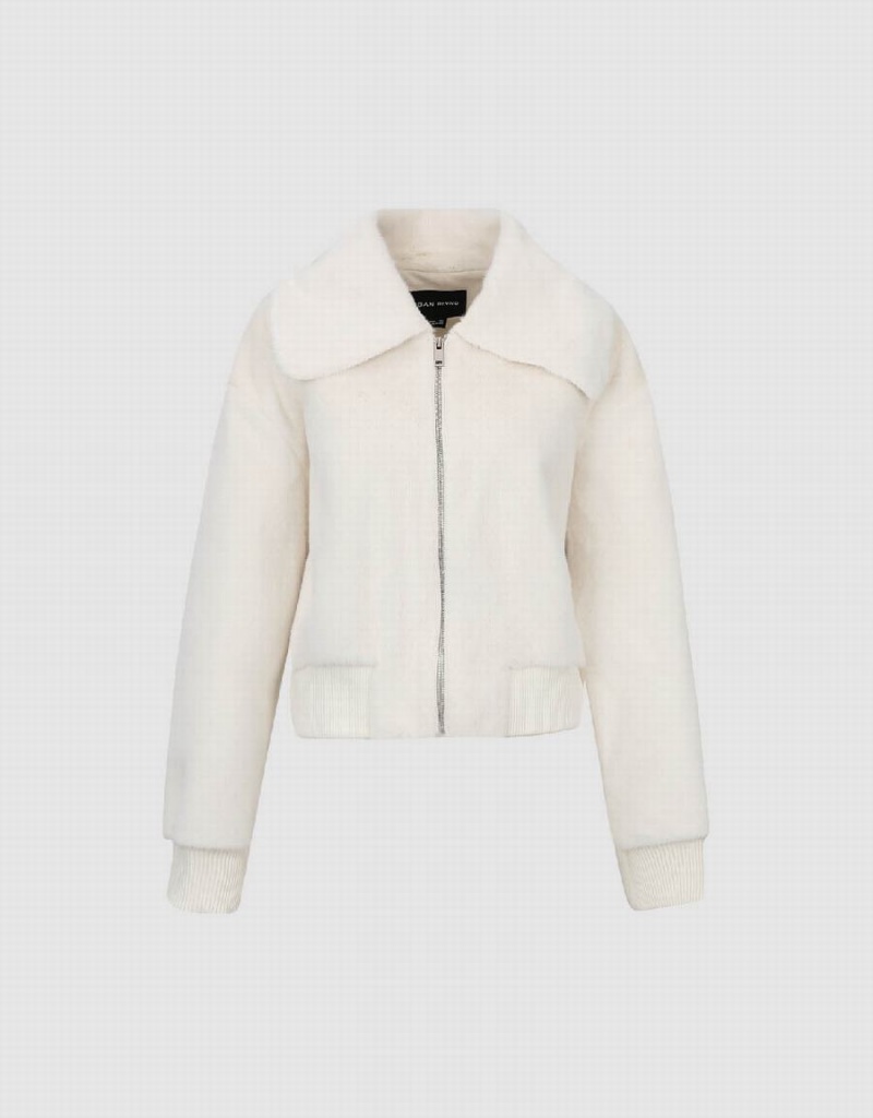 Women's Urban Revivo Zipper Front Furry Jackets White | MYT8360SL