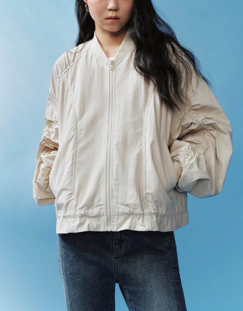 Women's Urban Revivo Zipper Front Oversized Jackets White | JGQ2758BQ